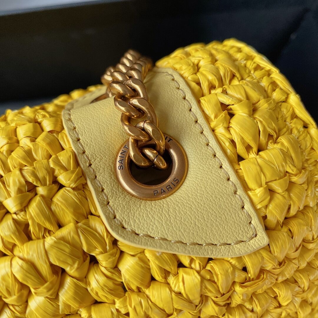 SAINT LAURENT NIKI SMALL CHAIN BAG IN RAFFIA 498892 YELLOW