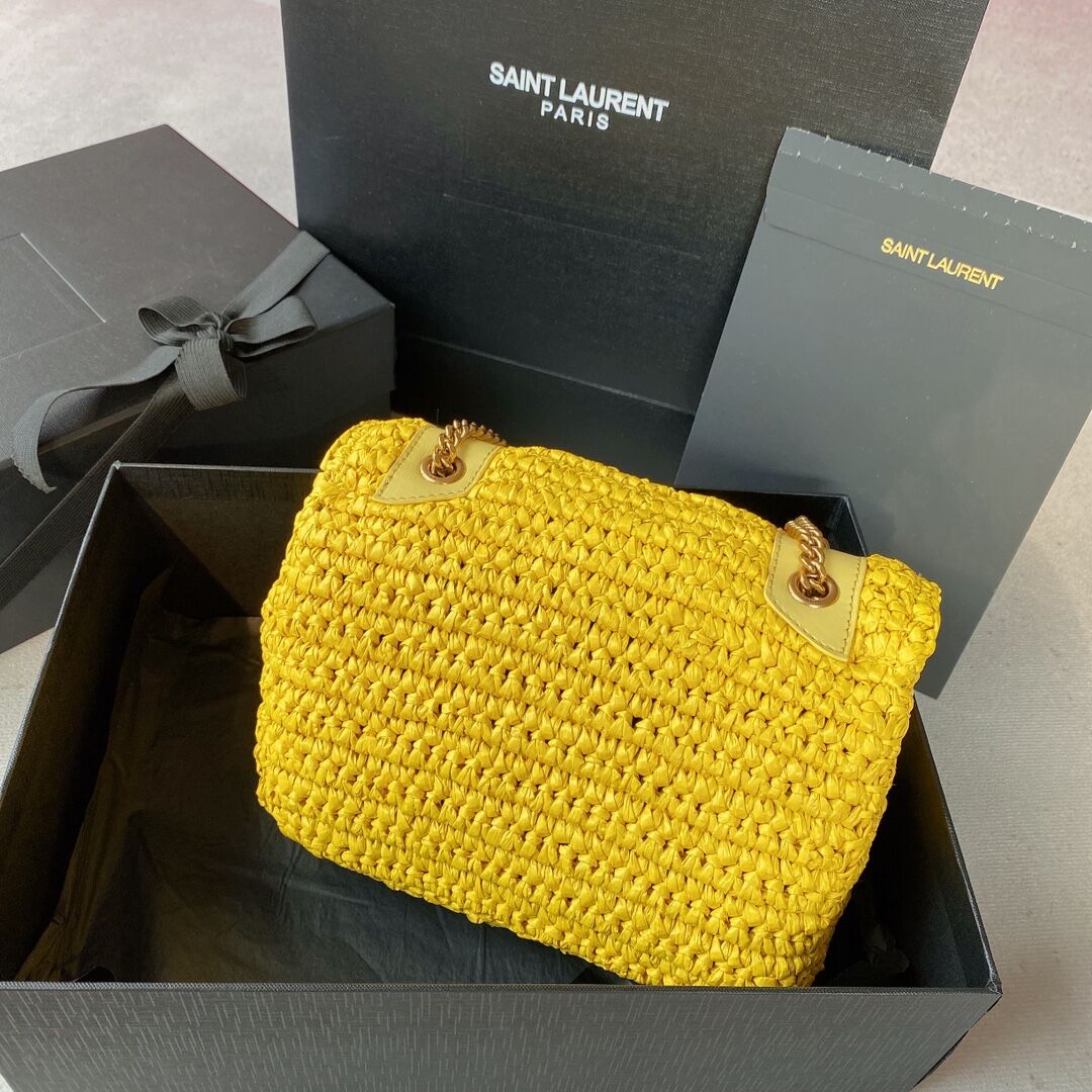 SAINT LAURENT NIKI SMALL CHAIN BAG IN RAFFIA 498892 YELLOW