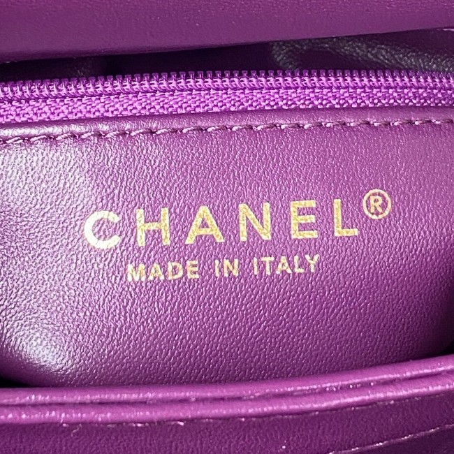 CHANEL SMALL FLAP BAG & Gold-Tone Metal AS3498 purple