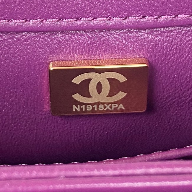 CHANEL SMALL FLAP BAG & Gold-Tone Metal AS3498 purple