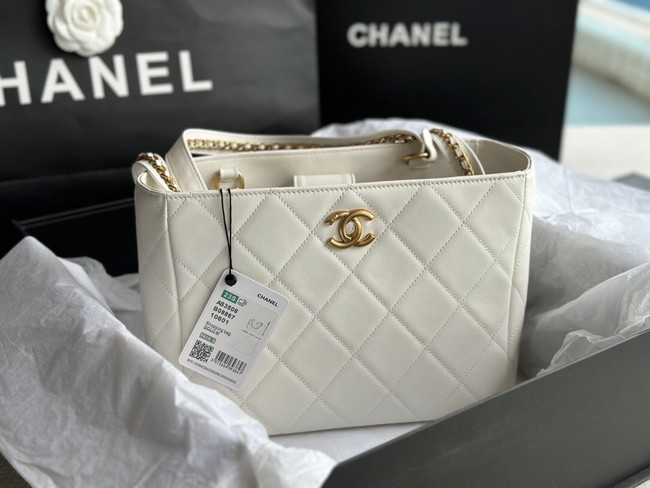 CHANEL Calfskin & Gold-Tone Metal AS3508 white