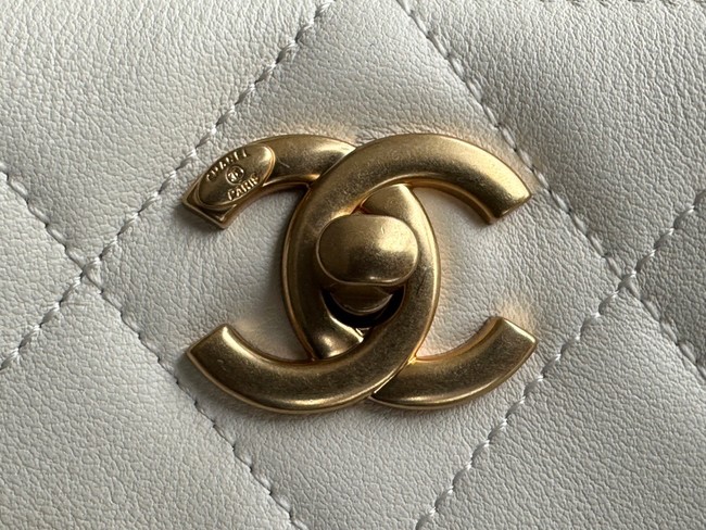 CHANEL Calfskin & Gold-Tone Metal AS3508 white