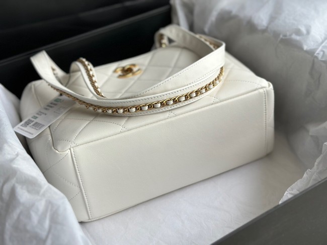 CHANEL Calfskin & Gold-Tone Metal AS3508 white