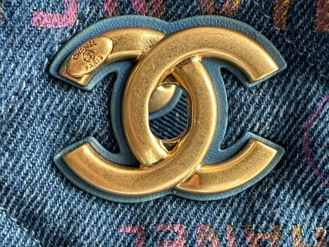 CHANEL Printed Denim & Gold-Tone Metal AS3136 blue