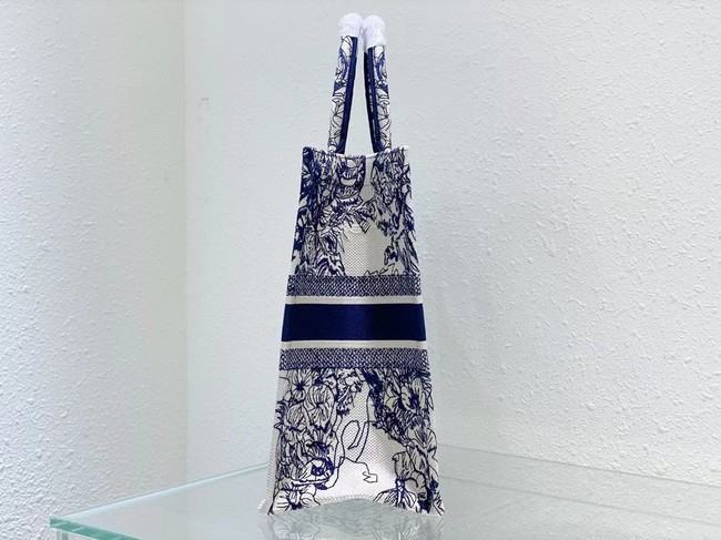 LARGE DIOR BOOK TOTE White and Blue Multicolor Reve dInfini Embroidery M1286Z