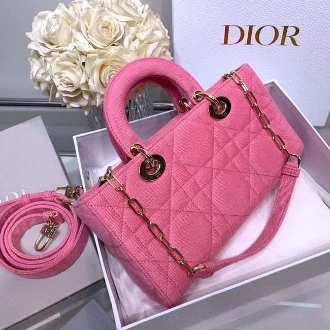 DIOR MEDIUM LADY D-JOY BAG Cannage Denim M0540O pink