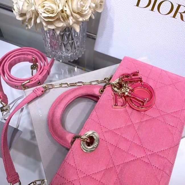 DIOR MEDIUM LADY D-JOY BAG Cannage Denim M0540O pink