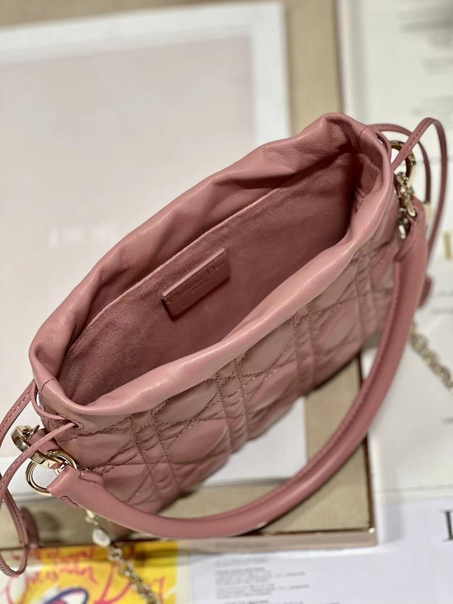 LADY DIOR TOP HANDLE DRAWSTRING MINI BAG Peony Pink Cannage Lambskin S0981O