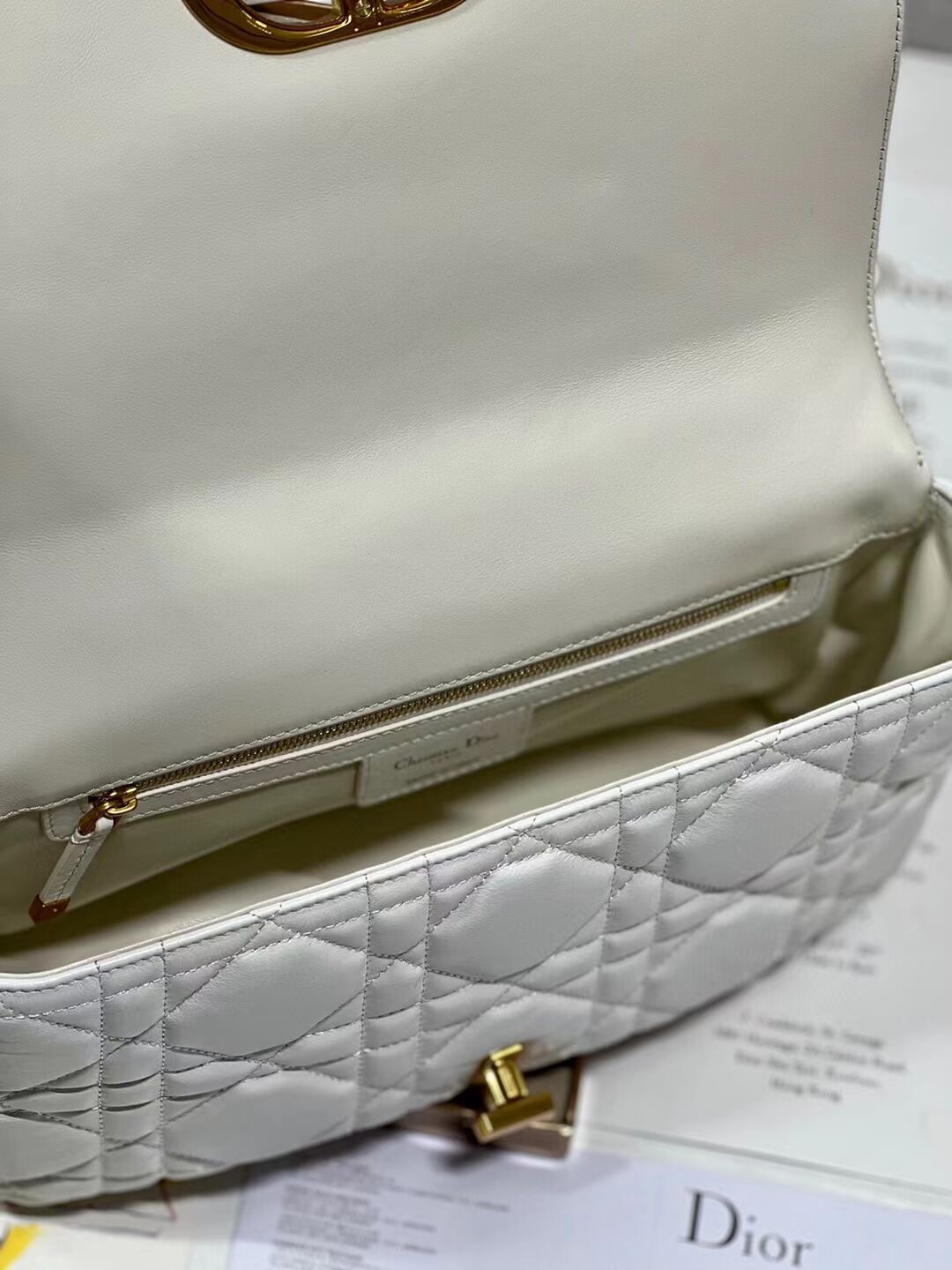 LARGE DIOR CARO BAG Supple Cannage Calfskin C3155 white&gold