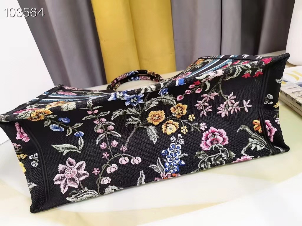 LARGE DIOR BOOK TOTE Black Multicolor Dior Petites Fleurs Embroidery M1286ZEA