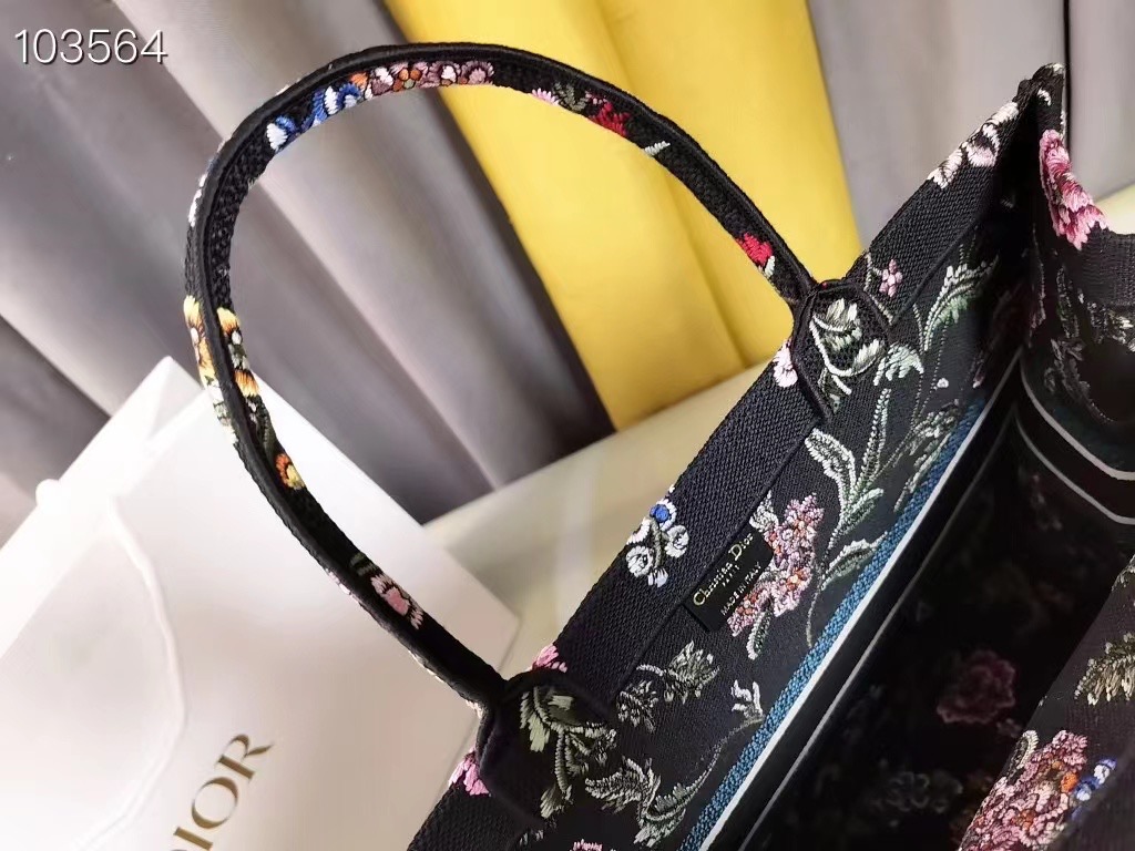 LARGE DIOR BOOK TOTE Black Multicolor Dior Petites Fleurs Embroidery M1286ZEA