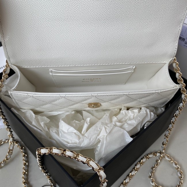 Chanel MINI FLAP BAG CLUTCH WITH CHAIN Gold-Tone Metal AP3238 white