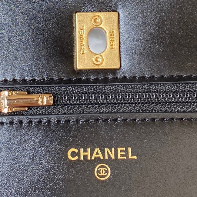 Chanel MINI FLAP BAG CLUTCH WITH CHAIN Gold-Tone Metal AP3240 BLACK