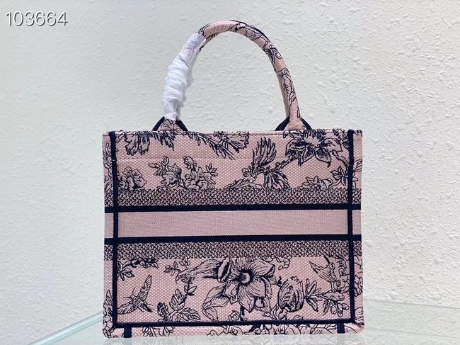 SMALL DIOR BOOK TOTE Powder Pink Dior Jardin Botanique Embroidery M1265ZC