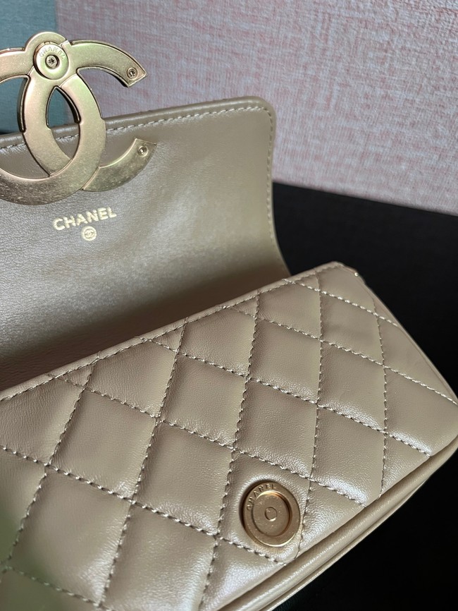 Chanel MINI FLAP BAG Lambskin & Gold-Tone Metal AS3207 khaki