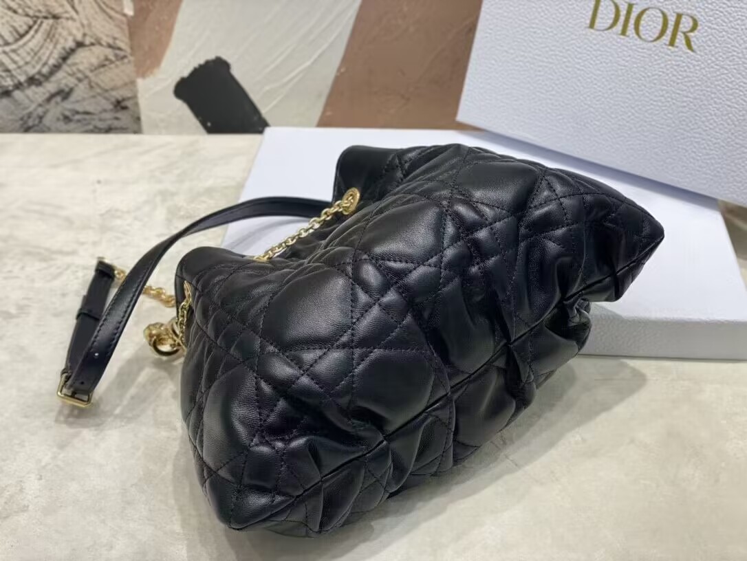 MEDIUM DIOR AMMI BAG Sand Black Supple Macrocannage Lambskin M22566F