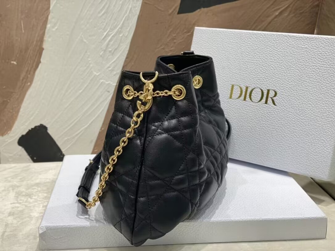 MEDIUM DIOR AMMI BAG Sand Black Supple Macrocannage Lambskin M22566F