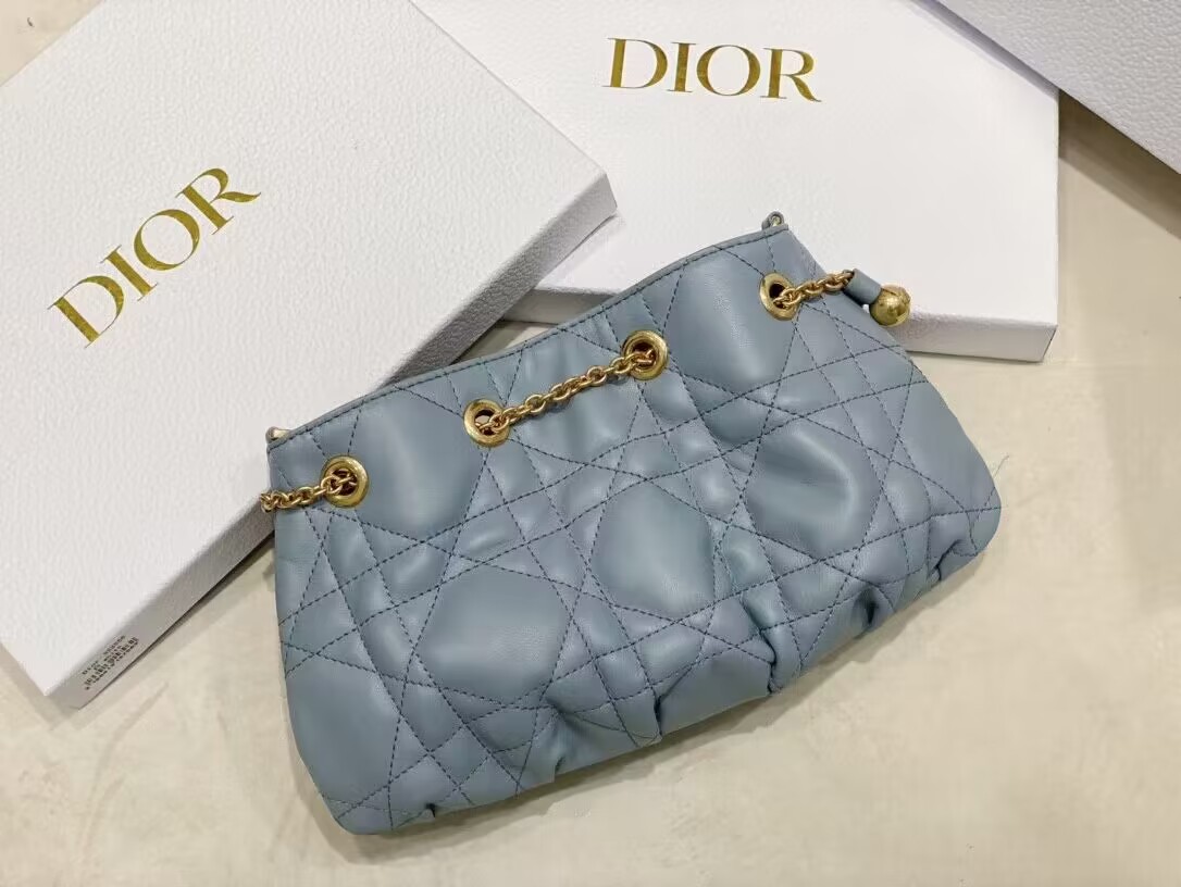 SMALL DIOR AMMI BAG Sand BLUESupple Macrocannage Lambskin M22567F