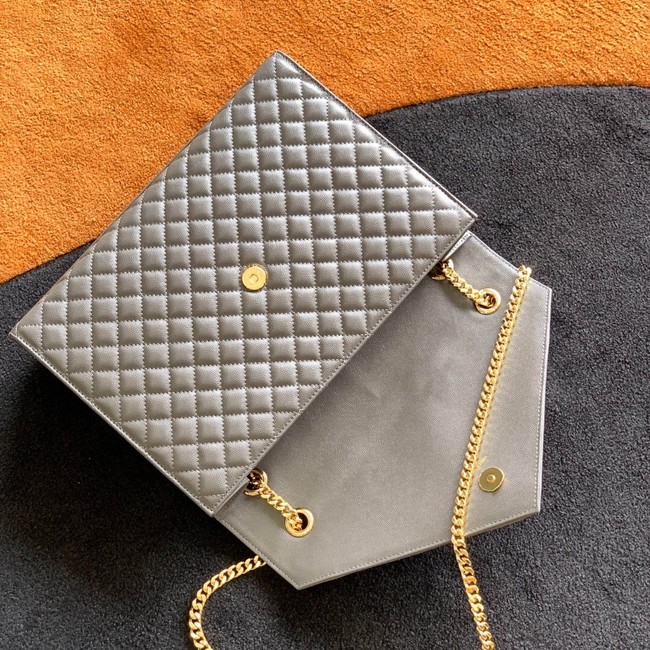 SAINT LAUREN ENVELOPE LARGE BAG IN MIX MATELASSE GRAIN DE POUDRE EMBOSSED LEATHER 600166 gray