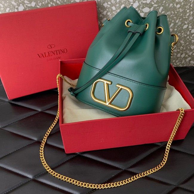 VALENTINO VLOGO SIGNATURE Lambskin Mini Bucket Bag FI16 blackish green