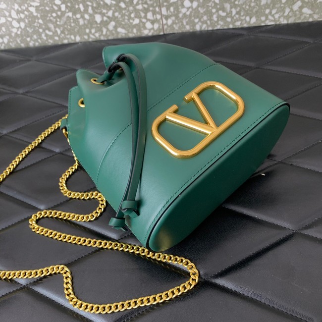 VALENTINO VLOGO SIGNATURE Lambskin Mini Bucket Bag FI16 blackish green