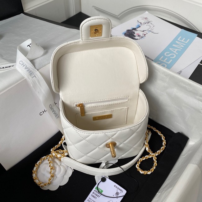 CHANEL SMALL VANITY CASE Lambskin & Gold-Tone Metal AS3973 white