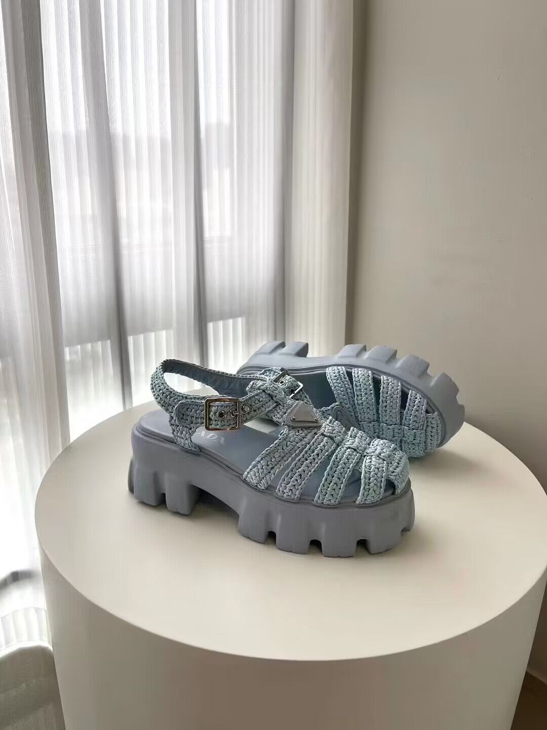 Prada Weave Sandals Shoes PD30362 Blue