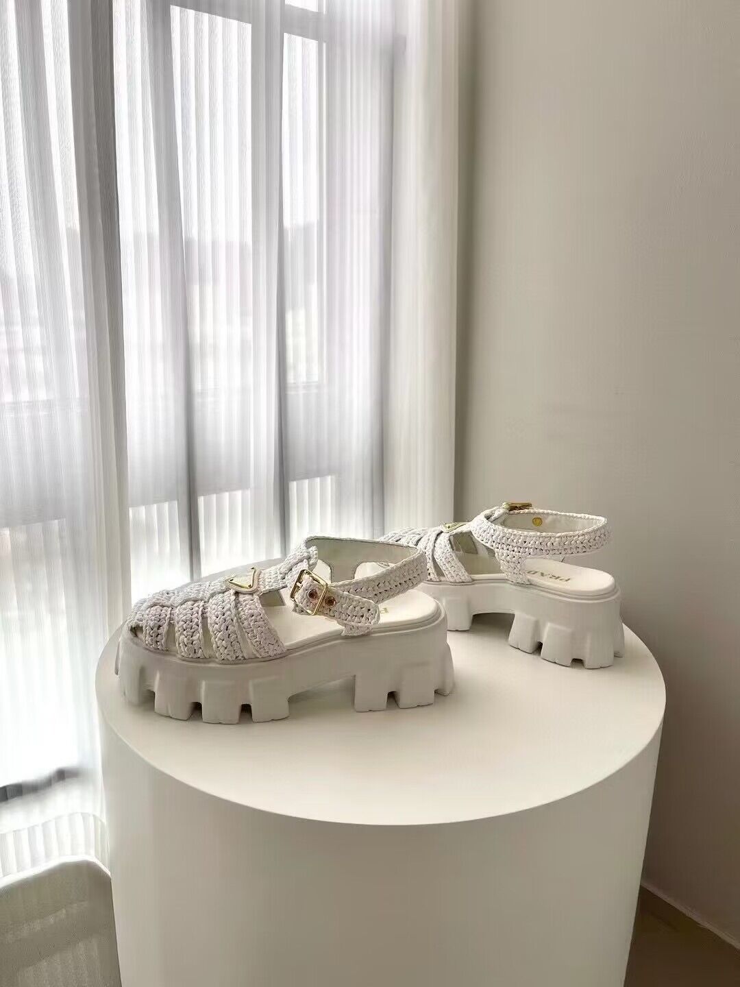 Prada Weave Sandals Shoes PD30362 White