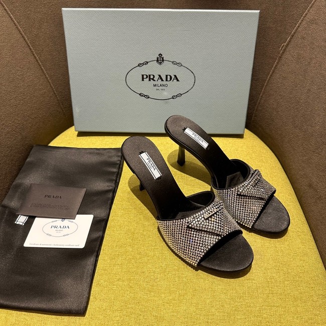 Prada High-heeled satin slides with crystals 93509-1