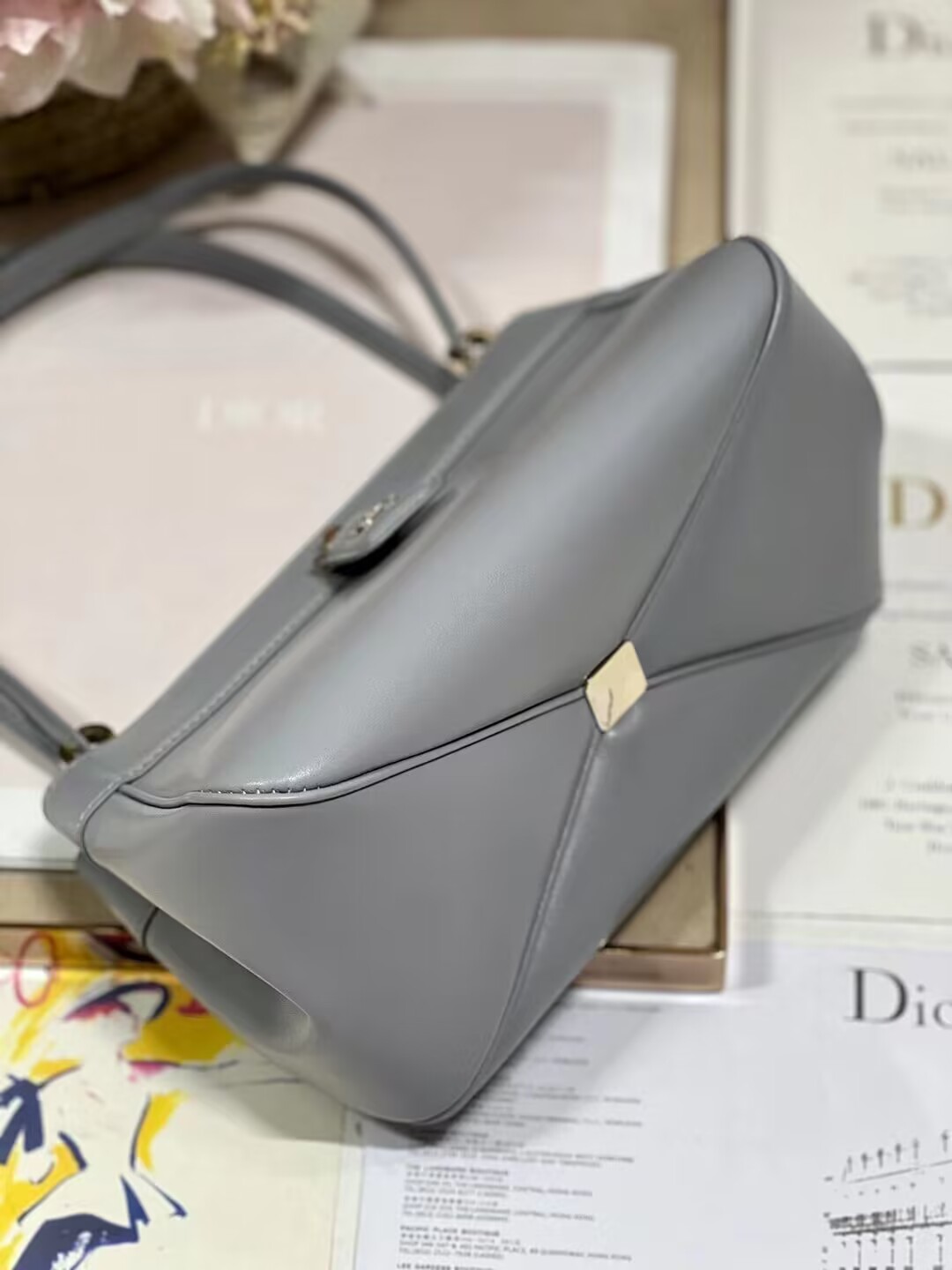 SMALL DIOR KEY BAG Box Calfskin M1844O gray