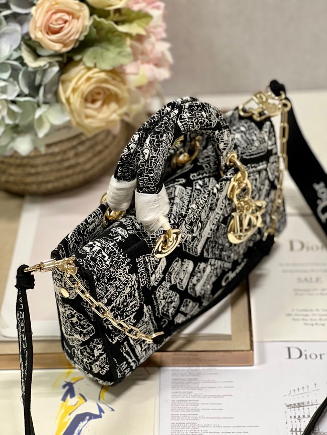 MEDIUM DIOR LADY D-JOY BAG Black Plan de Paris Embroidery M0540O