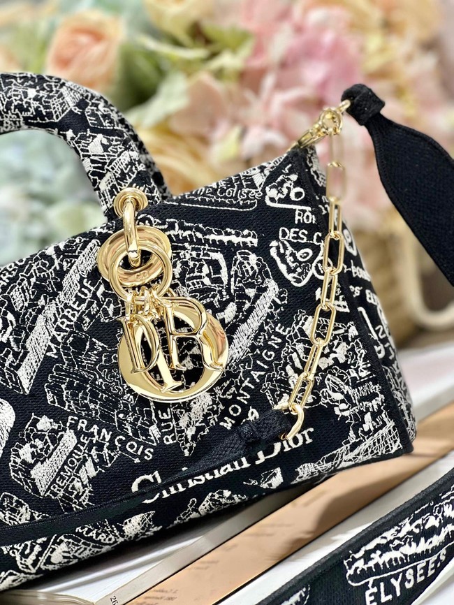 MEDIUM DIOR LADY D-JOY BAG Black Plan de Paris Embroidery M0540O