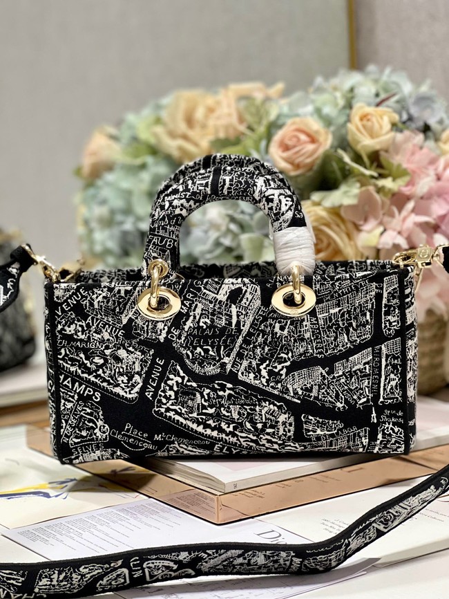 MEDIUM DIOR LADY D-JOY BAG Black Plan de Paris Embroidery M0540O