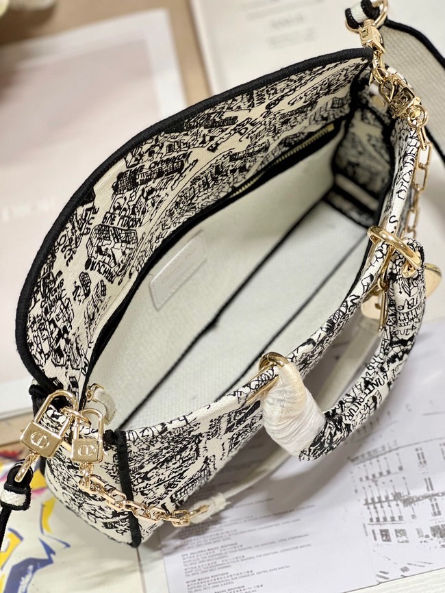 MEDIUM DIOR LADY D-JOY BAG White and Black Plan de Paris Embroidery M0540O