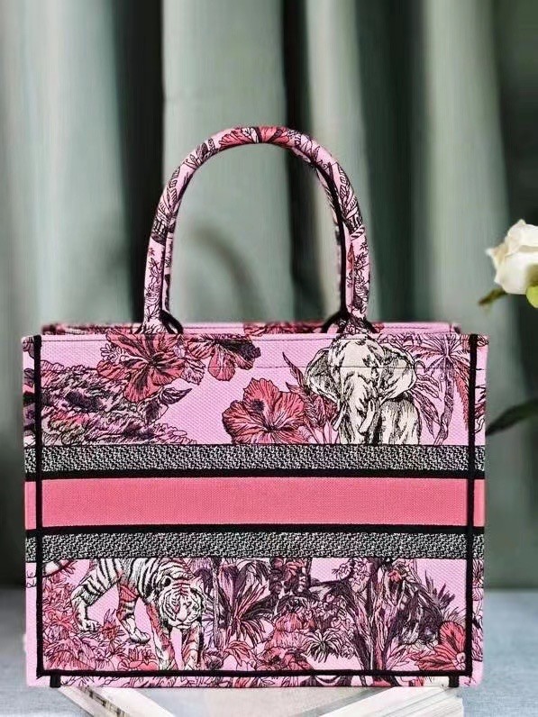 MEDIUM DIOR BOOK TOTE Pink Multicolor Toile de Jouy Voyage Embroidery M1296ZEUP