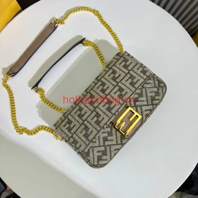 Fendi Baguette canvas bag with FF embroidery F1531 gray