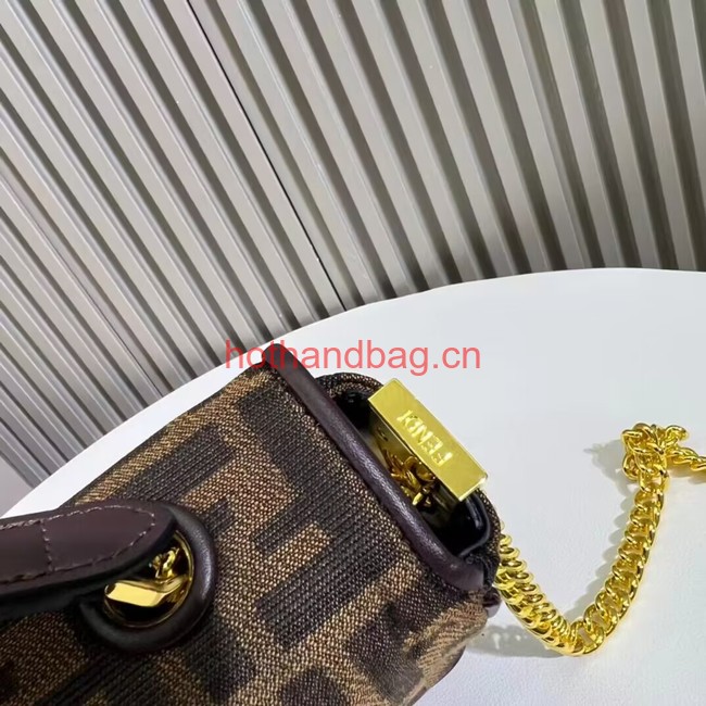 Fendi Brown FF jacquard fabric and leather bag F1531