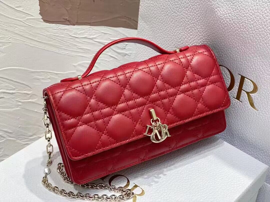 Dior Lady Original Leather Pearl Clutch Bag 6617 Red