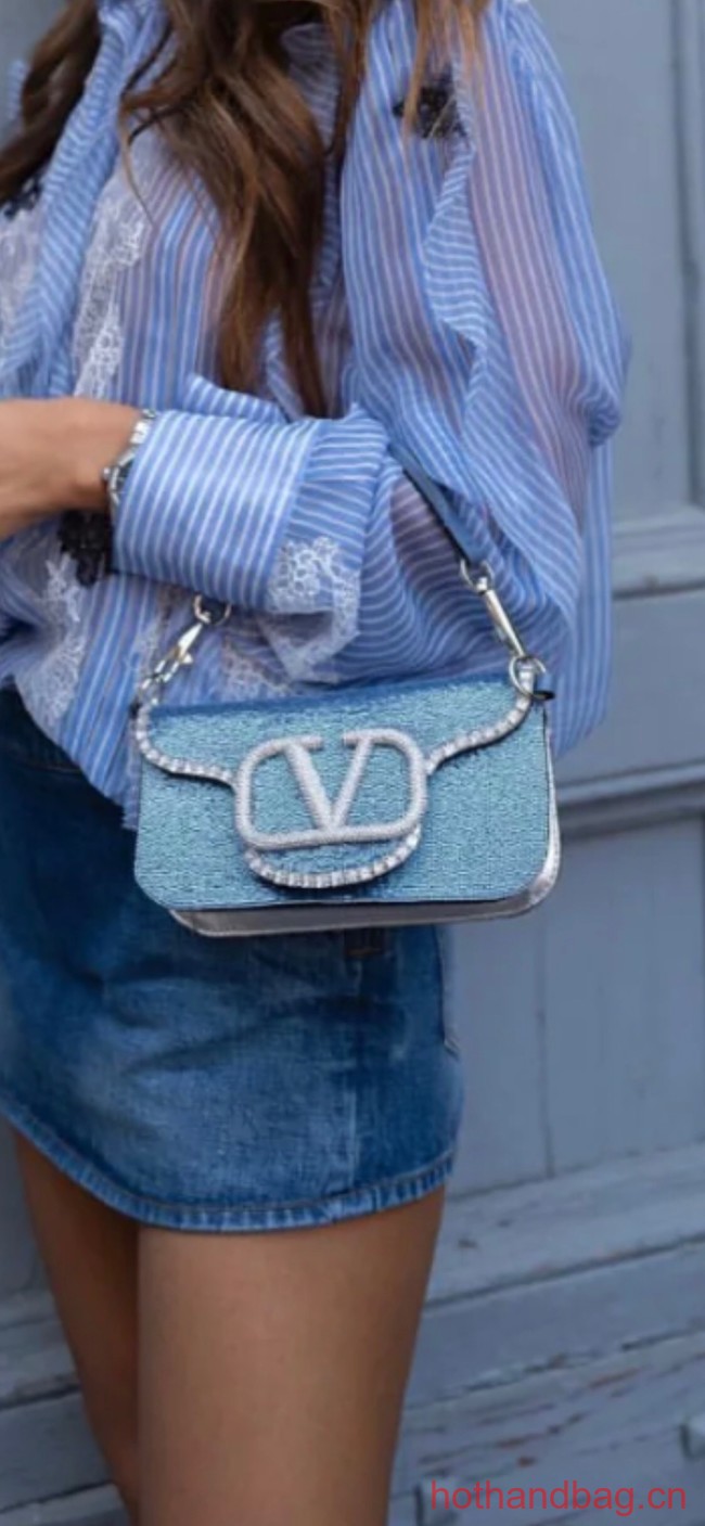 VALENTINO MINI LOCO imitation crystal shoulder bag WB0K53SL sky blue