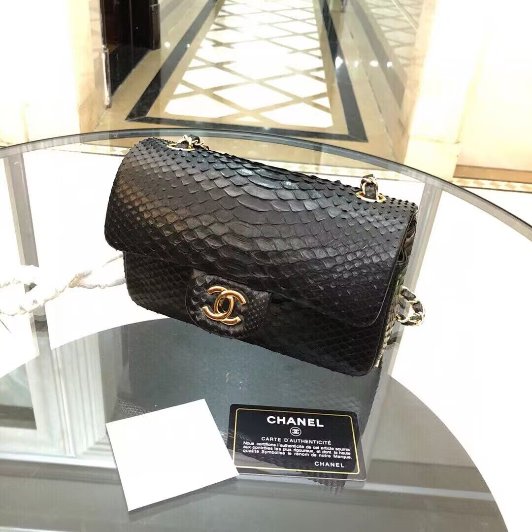 Chanel Mini Flap Bag Python & Gold-Tone Metal D69900 Black