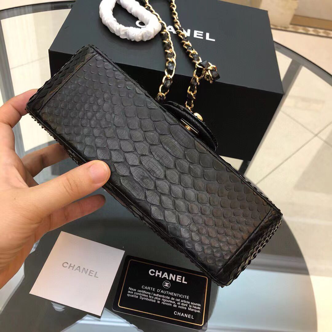 Chanel Mini Flap Bag Python & Gold-Tone Metal D69900 Black