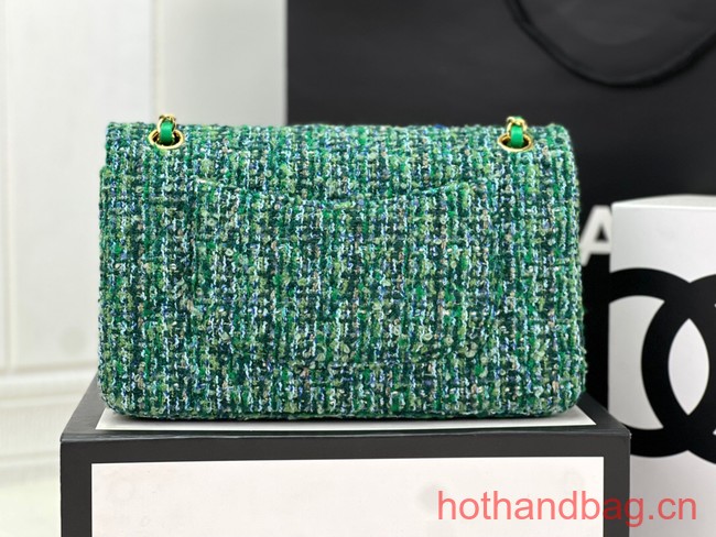 Chanel CLASSIC HANDBAG Wool Tweed A1112 green