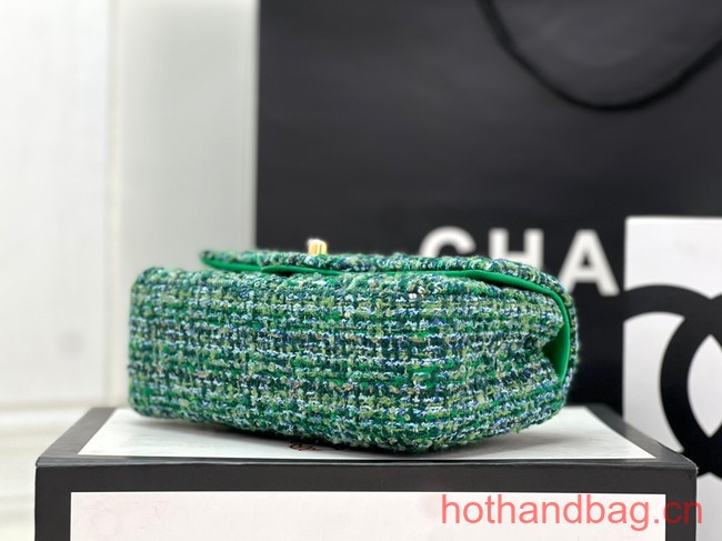 Chanel CLASSIC HANDBAG Wool Tweed A1116 green