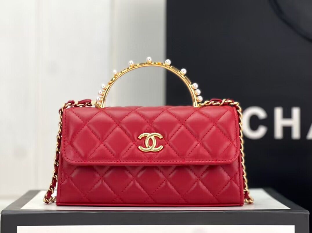 CHANEL 22B Kelly Pearl Top Handle Bag AP3562 Wine