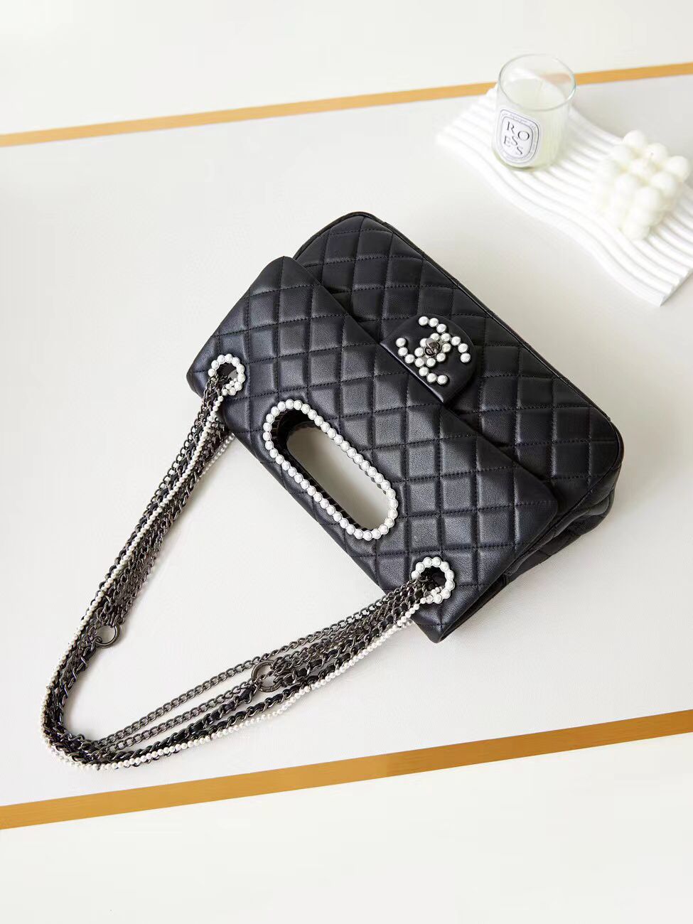 Chanel Original Leather Pearl CC LOGO Bag AS4221 Black