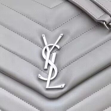 SAINT LAURENT Loulou Monogram Large quilted leather shoulder bag 392288 Light Gray Sliver-Tone