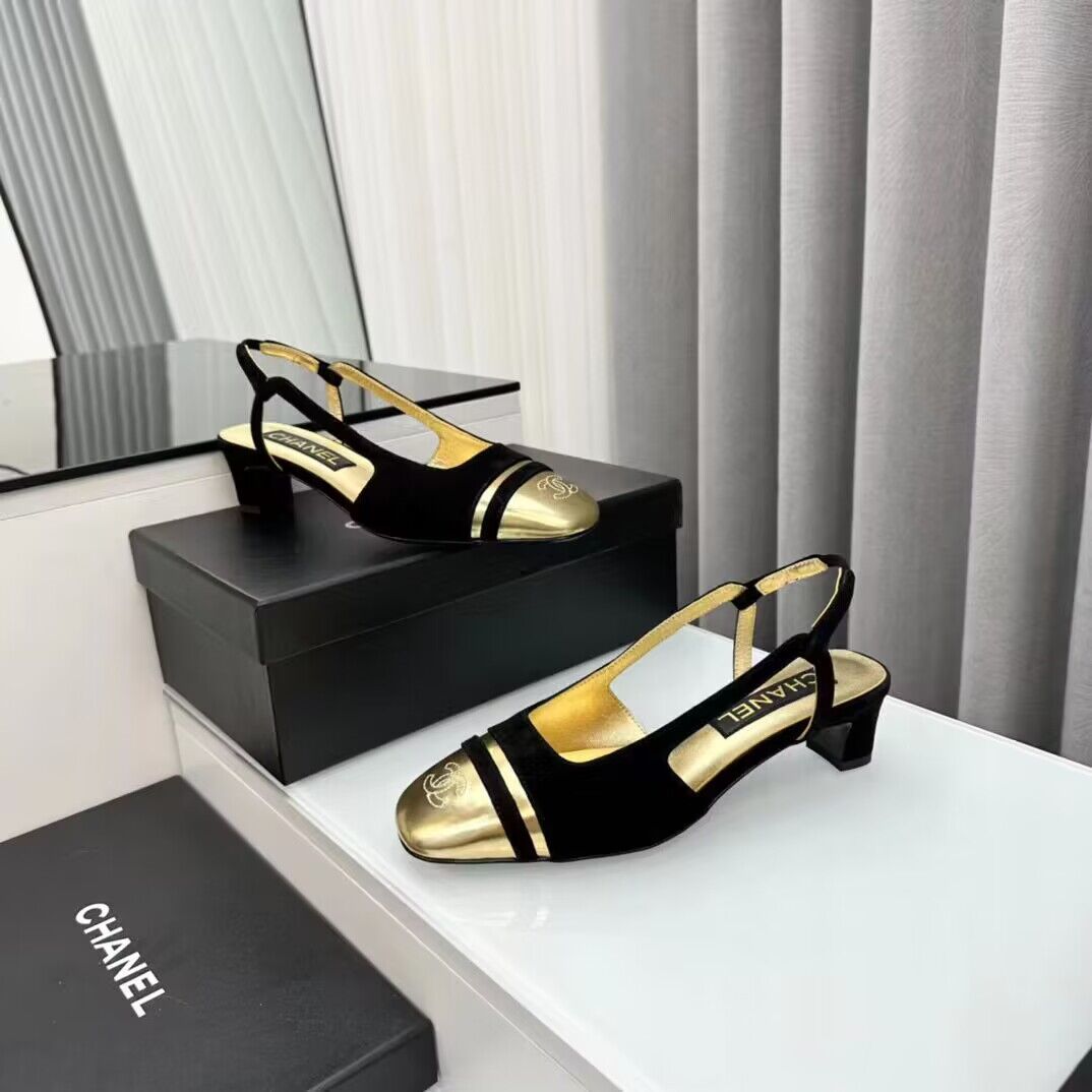 Chanel Shoes 35MM or 75MM Heels CH19032 Black&Gold