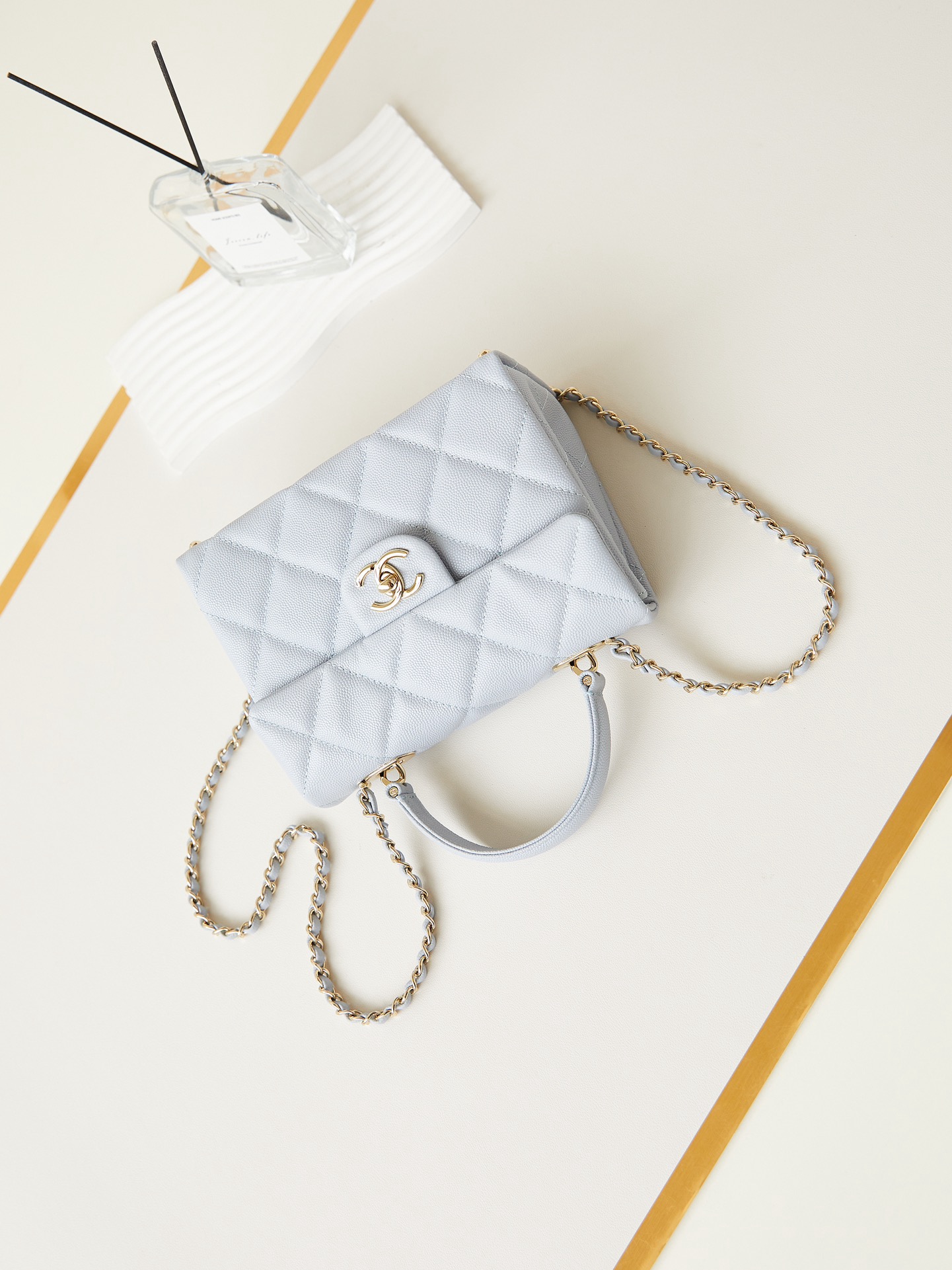 Chanel FLAP BAG WITH TOP HANDLE AS4711 LIGHT BLUE