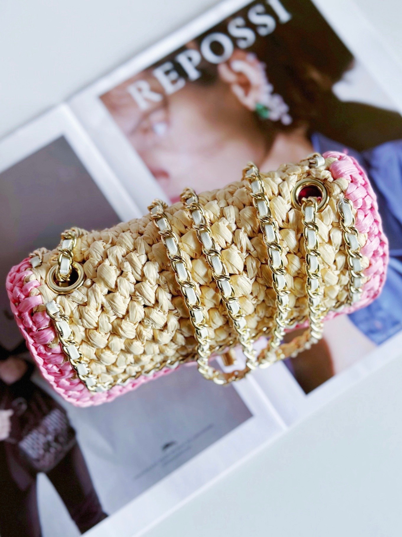 Chanel Weaving Mini Flap Bag AS6009 pink&Beige