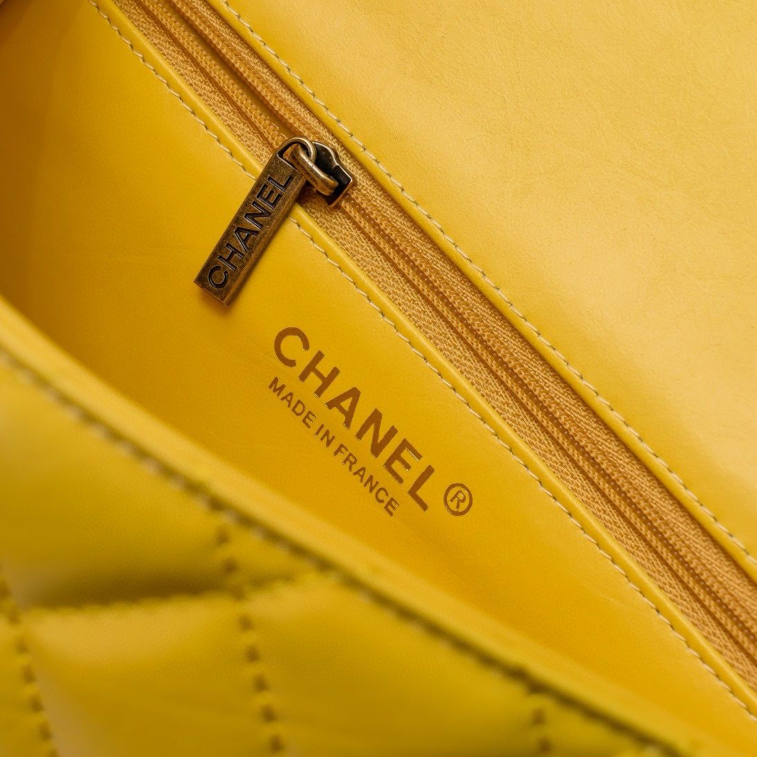 Chanel 2.55 Series Flap Bag Original Sheepskin Leather 92674 Yellow Bronze-Tone